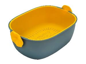 Дуршлаг с миской 2 в 1 овальный, пластиковый, 2.5 л, синий/желтый