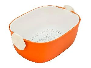 Дуршлаг с миской 2 в 1 овальный, пластиковый, 2.5 л, оранжевый/белый