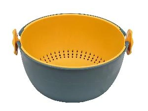 Дуршлаг с миской 2 в 1 круглый, пластиковый, 2 л, синий/желтый