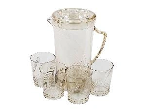 Кувшин с крышкой 2 л со стаканами 4 шт  по 300 мл, пластик, серый