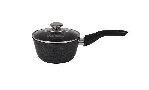 Ковш 1.5 л с носиком с антипригарным покрытием со стеклянной крышкой со съемной ручкой, Kukmara (Темный мрамор), кмт0156а