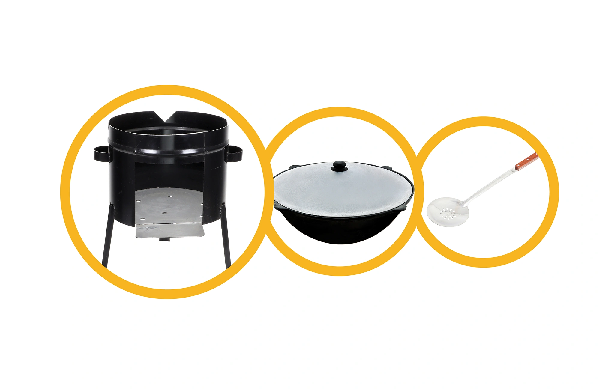 Наборы "три в одном": казан, печь и шумовка Наборы "три в одном": казан, печь и шумовка