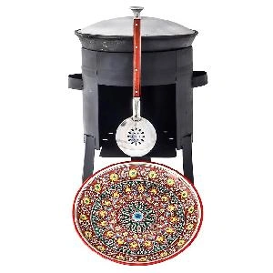 Набор: печь (3мм), казан c крышкой (8 л) плоское дно, шумовка + ЛЯГАН В ПОДАРОК (38см)