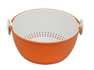 Дуршлаг с миской 2 в 1 круглый, пластиковый, 2 л, оранжевый/белый