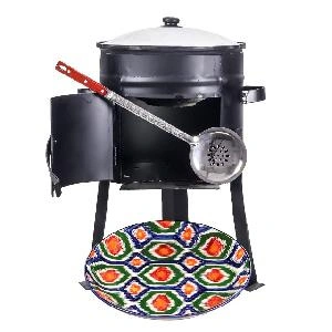 Набор: печь с дверцей (2мм), казан c крышкой (8 л) плоское дно, шумовка + ЛЯГАН В ПОДАРОК (38см)