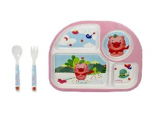Набор детской бамбуковой посуды для кормления "Розовый милый поросенок", 3 предмета