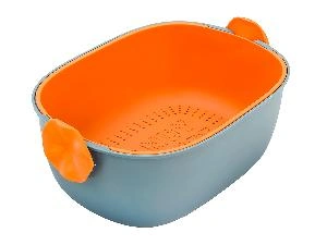 Дуршлаг с миской 2 в 1 овальный, пластиковый, 2.5 л, синий/оранжевый