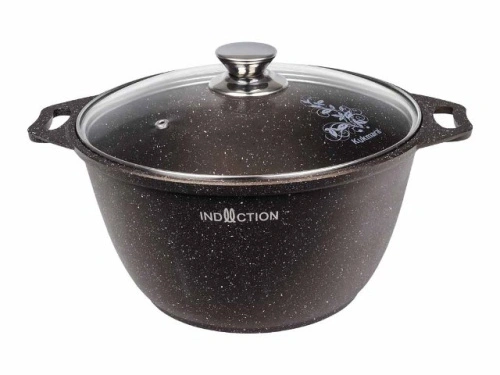 Кастрюля 4 л с антипригарным покрытием со стеклянной крышкой, Kukmara (Marble Induction Кофейный мрамор), кмки42а