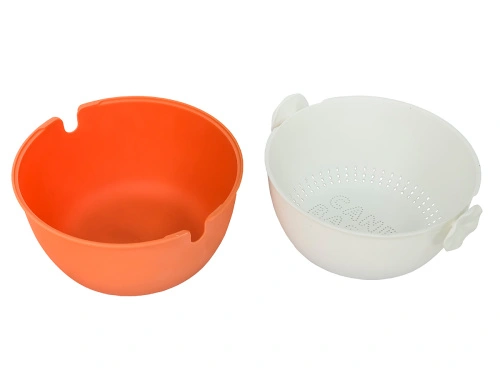 Дуршлаг с миской 2 в 1 круглый, пластиковый, 2 л, оранжевый/белый