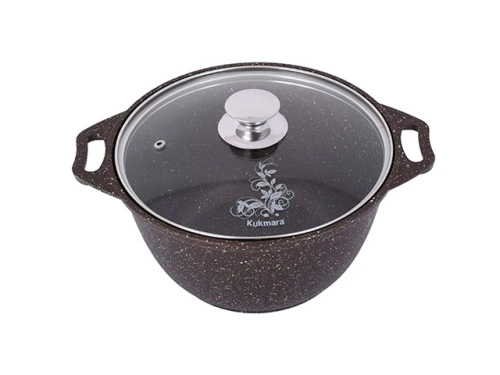 Кастрюля 3 л с антипригарным покрытием со стеклянной крышкой, Kukmara (Кофейный мрамор), кмк32а