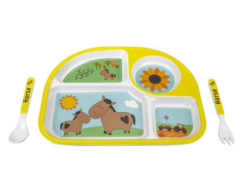 Набор детской бамбуковой посуды для кормления "Пони", 3 предмета