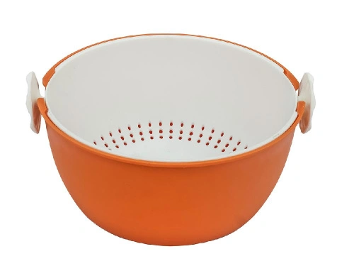 Дуршлаг с миской 2 в 1 круглый, пластиковый, 2 л, оранжевый/белый