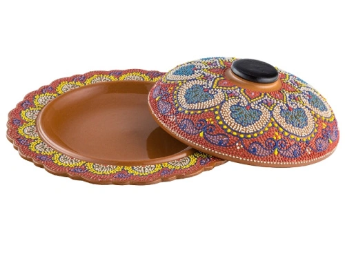 Блюдо с крышкой "Риштанская керамика", Точечная роспись, Ø 28 см