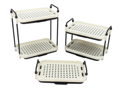 Этажерка универсальная на ножках с поддоном, прямоугольная с ручками, 2 яруса, 37х26х28 см, Plover