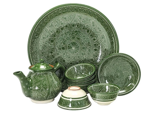 Набор чайный "Риштанская керамика", Зеленый, 9 предметов