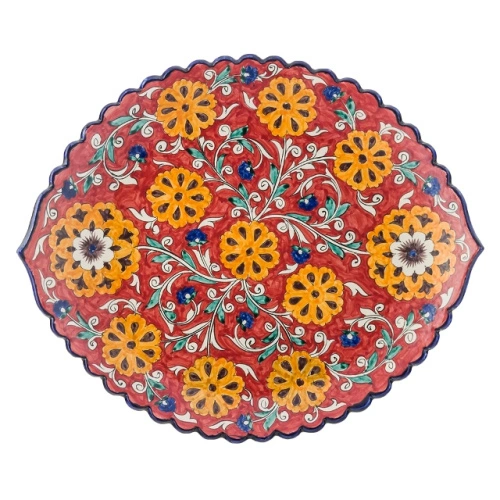 Блюдо Ляган овальный "Риштанская керамика", Коракалам, диаметр 41 см RS33_24