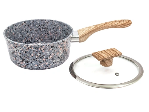Ковш 1.6 л с антипригарным покрытием со стеклянной крышкой, 18 см, Granit, PLOVER