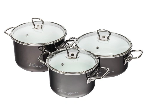 Набор кастрюль №13 Bon Appetit, 3 предмета, мокрый асфальт