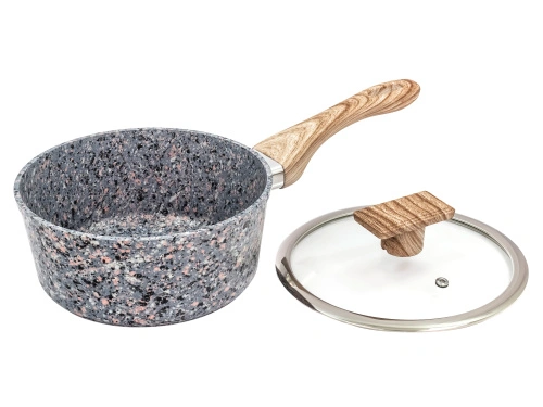 Ковш 1.6 л с антипригарным покрытием со стеклянной крышкой, 18 см, Granit, PLOVER