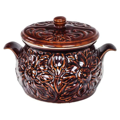 Набор супник 3 л + 4 горшка 0.6 л "Славянская Керамика", Весна, коричневый