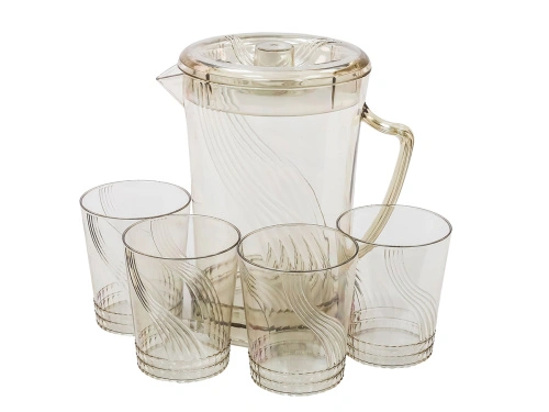 Кувшин с крышкой 1.5 л со стаканами 4 шт  по 300 мл, пластик, серый