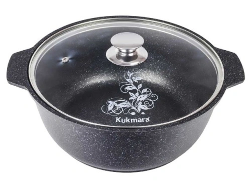 Кастрюля-жаровня 4 л с антипригарным покрытием со стеклянной крышкой, Kukmara (Темный мрамор), жмт42а