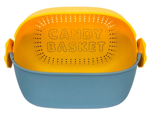 Дуршлаг с миской 2 в 1 овальный, пластиковый, 2.5 л, синий/желтый
