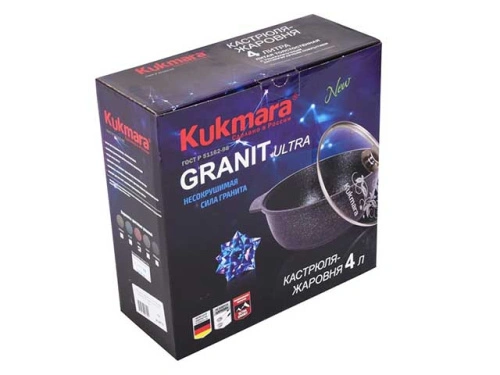 Кастрюля-жаровня 3 л с антипригарным покрытием со стеклянной крышкой, Kukmara (Granit Ultra Red), жга31а