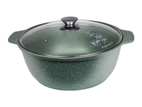 Кастрюля-жаровня 4 л с антипригарным покрытием со стеклянной крышкой, Kukmara (Фисташковый мрамор), жмф42а