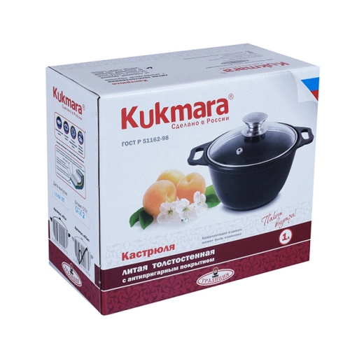 Кастрюля 1 л с антипригарным покрытием со стеклянной крышкой Kukmara (Традиция), к01а