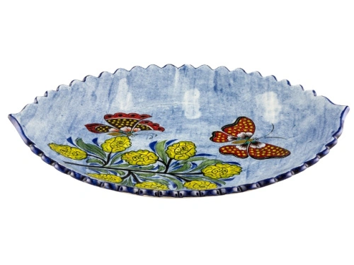 Блюдо Ляган "Риштанская керамика", Бабочка, Узбекистан, диаметр 41