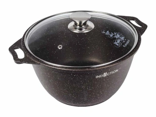 Кастрюля 4 л с антипригарным покрытием со стеклянной крышкой, Kukmara (Marble Induction Кофейный мрамор), кмки42а
