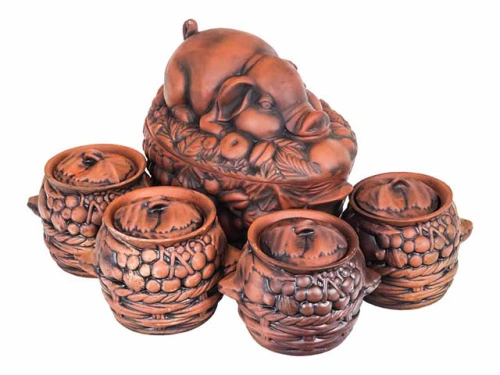 Набор супник 3.5 л + 4 горшка 0.6 л "Славянская Керамика", Свинка