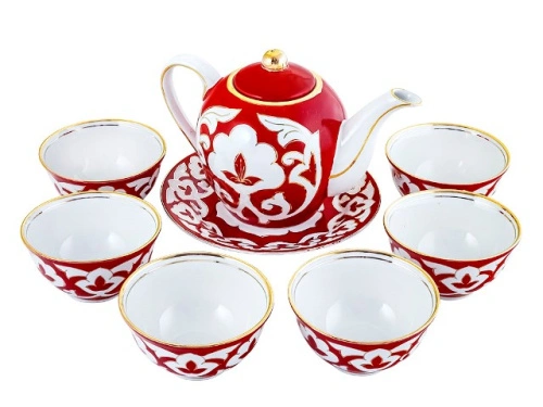 Чайный сервиз Красная Пахта, Turon porcelain, с золотом, 8 предметов