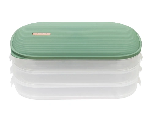Контейнер с крышкой для хранения и заморозки продуктов на 3 секции, 32х22х13 см, зеленый