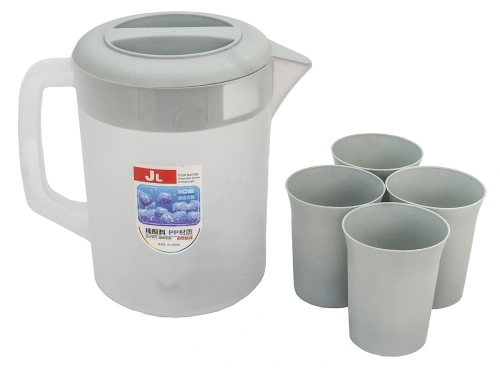 Кувшин с крышкой-фильтром 2.5 л со стаканами 4 шт  по 300 мл, пластик, серый