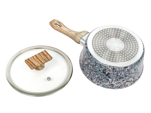 Ковш 1.6 л с антипригарным покрытием со стеклянной крышкой, 18 см, Granit, PLOVER