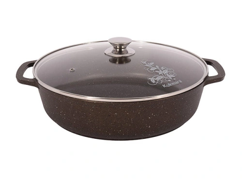 Сотейник 5.7 л со стеклянной крышкой 32 см, Kukmara (Кофейный мрамор), смк3281а