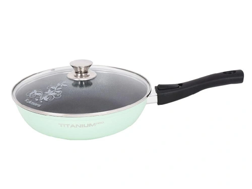 Сковорода 24 см с антипригарным покрытием со съемной ручкой, со стеклянной крышкой, Kukmara (Titanium Pro Green), стз2404