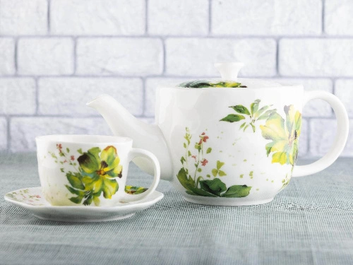 Чайный набор Green Line: чайник 1,3 л, чайные пары 2 штуки 250 мл, Plover