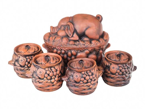 Набор супник 3.5 л + 4 горшка 0.6 л "Славянская Керамика", Свинка