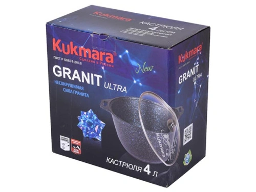 Кастрюля 3 л с антипригарным покрытием со стеклянной крышкой, Kukmara (Granit Ultra Red), кга32а