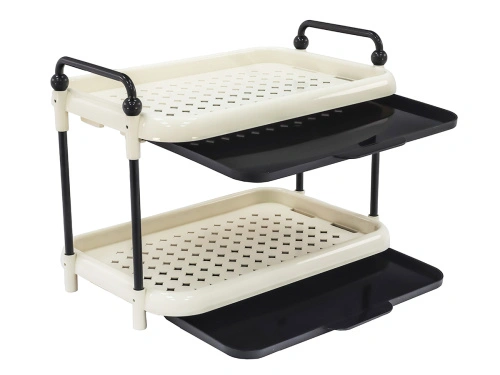 Этажерка универсальная на ножках с поддоном, прямоугольная с ручками, 2 яруса, 37х26х28 см, Plover