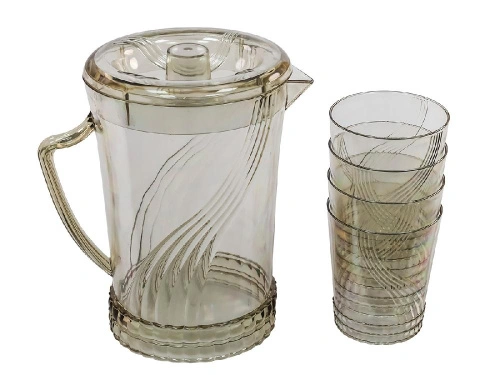 Кувшин с крышкой 1.5 л со стаканами 4 шт  по 300 мл, пластик, серый
