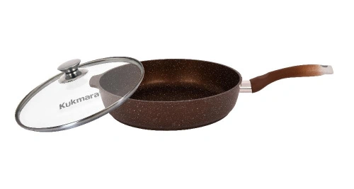 Сковорода 28 см с антипригарным покрытием со стеклянной крышкой, Kukmara (Кофейный мрамор), смк284а