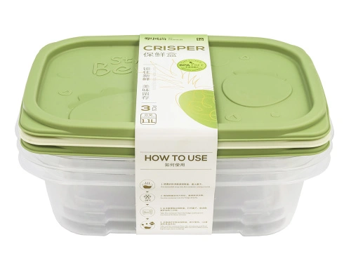 Набор из 3-х пищевых контейнеров с крышкой по 1 л, прямоугольные, Plover