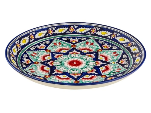 Ляган "Риштан", плоский, керамика, Узбекистан, 32 см