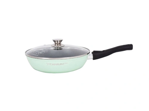 Сковорода 24 см с антипригарным покрытием со съемной ручкой, со стеклянной крышкой, Kukmara (Titanium Pro Green), стз2404