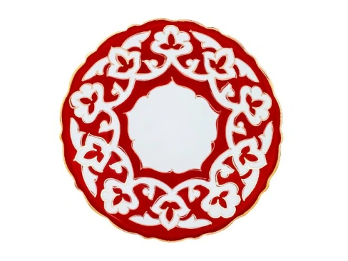 Тарелка Красная Пахта, Turon Porcelain, с золотом, рифленый край, Ø 16 см