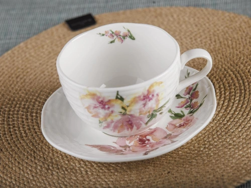Набор чайных пар Flowers Line: чашка, блюдце, Plover, 280 мл, 4 штуки